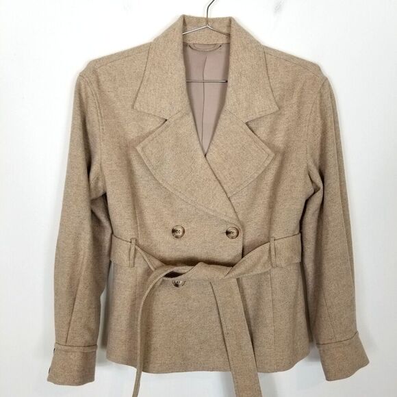 & Other Stories Women Natural Belted Double Breasted Jacket Sz 4 Wool Blend - Picture 1 of 6